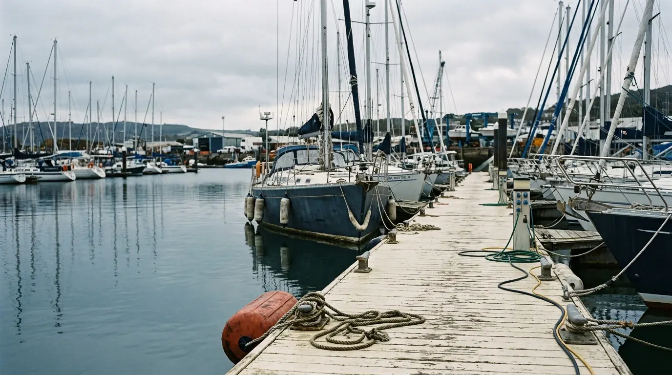 Pontons d’un port de plaisance avec des voiliers à quai