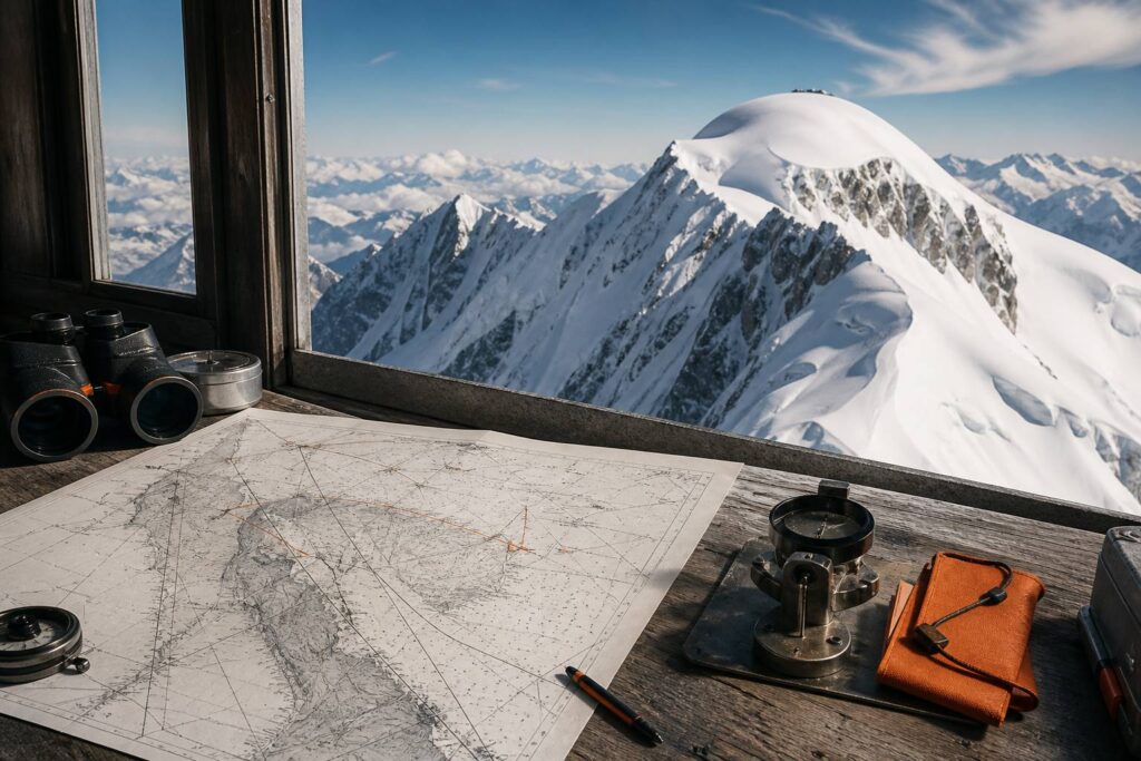 Arête enneigée du mont Blanc sous un ciel froid dégagé