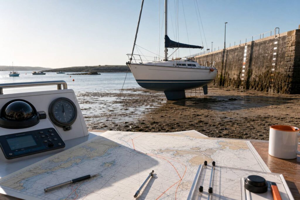 Bateau posé sur le sable à marée basse
