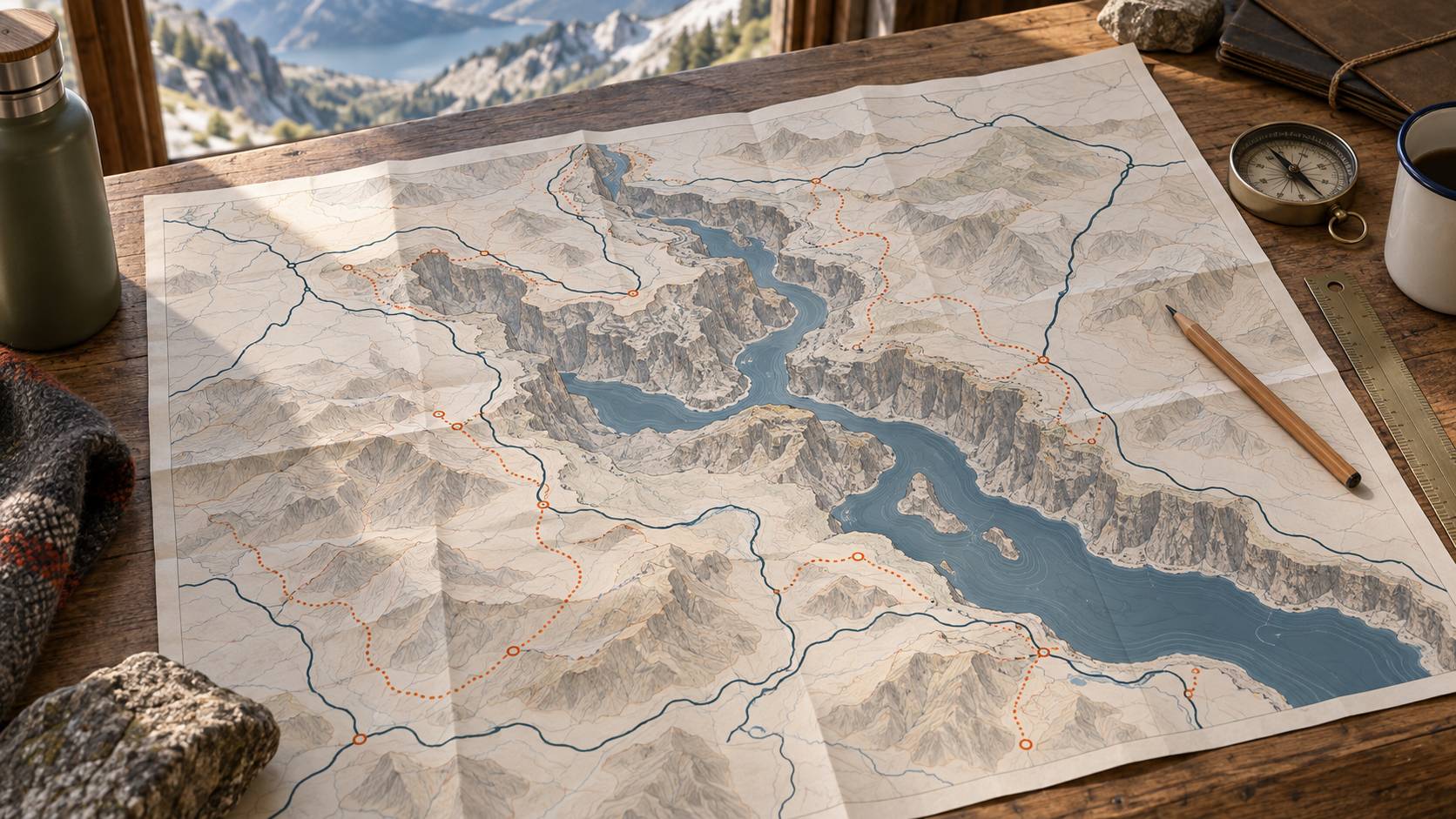 Illustration éditoriale du sujet : Carte des gorges du Verdon : sentiers, routes et points de vue