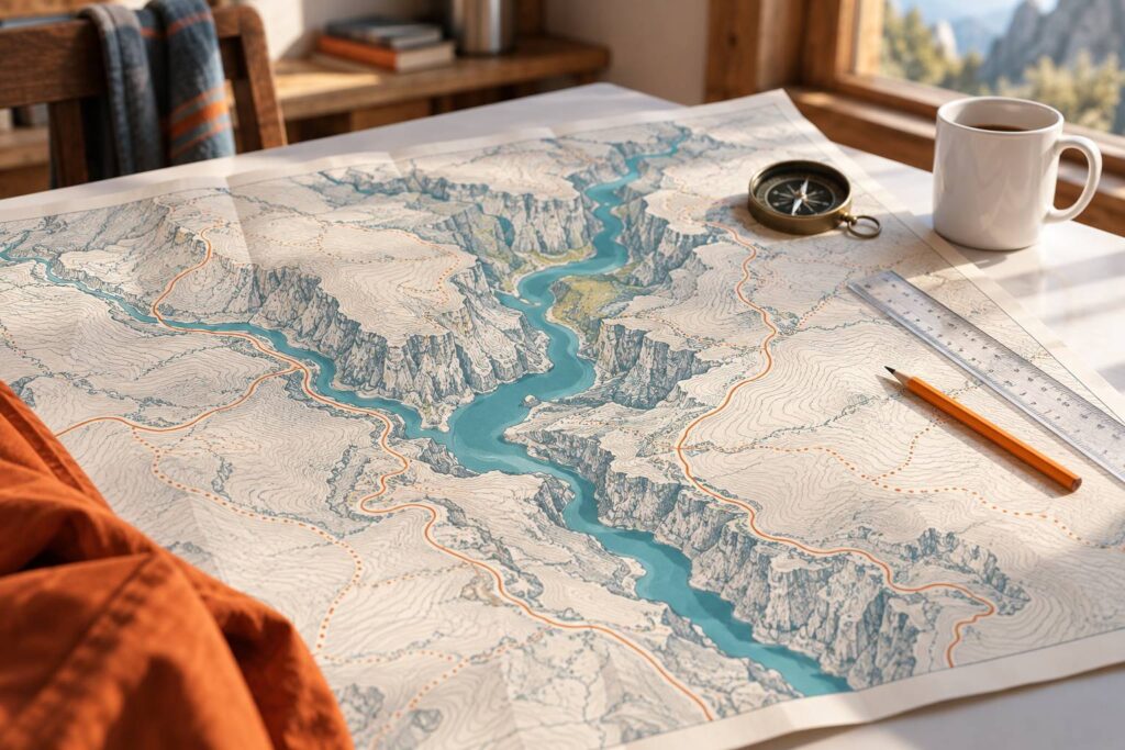 Illustration éditoriale du sujet : Carte des gorges du Verdon : sentiers, routes et points de vue