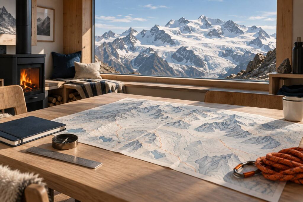Illustration éditoriale du sujet : Mont Rose : sommets, glaciers et refuges du massif alpin