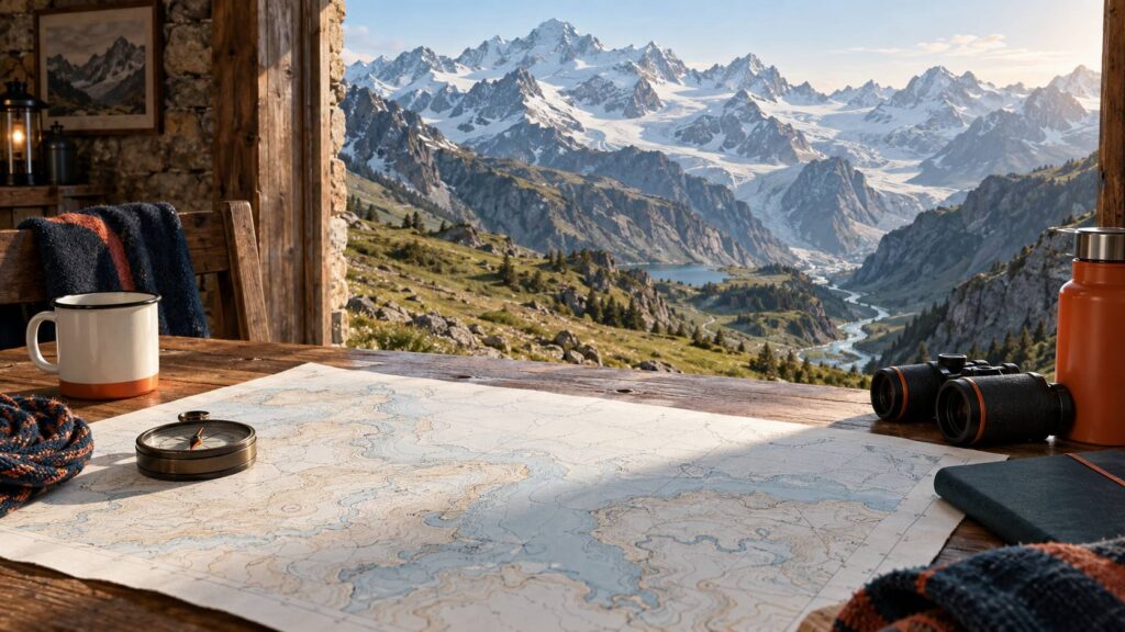 Vue large d'un panorama des Hautes-Pyrénées : chaîne de sommets dépassant 3 000 mètres, vallée glaciaire en co