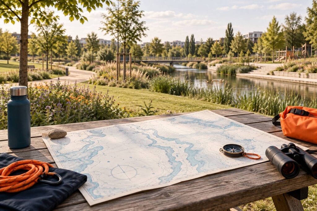 Illustration éditoriale du sujet : Parc de Gerland : aménagements et espaces verts à Lyon