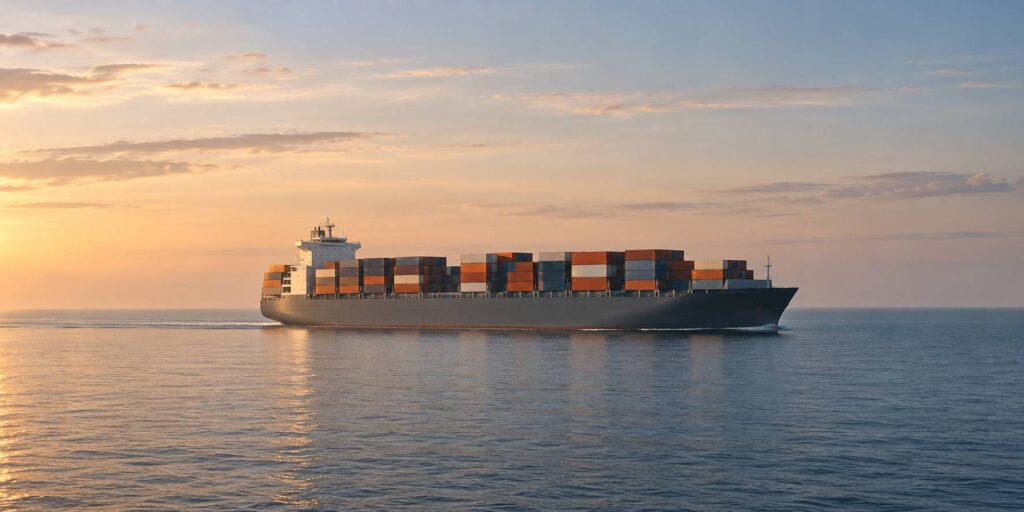 Porte-conteneurs generique au large sans marque sur une mer calme