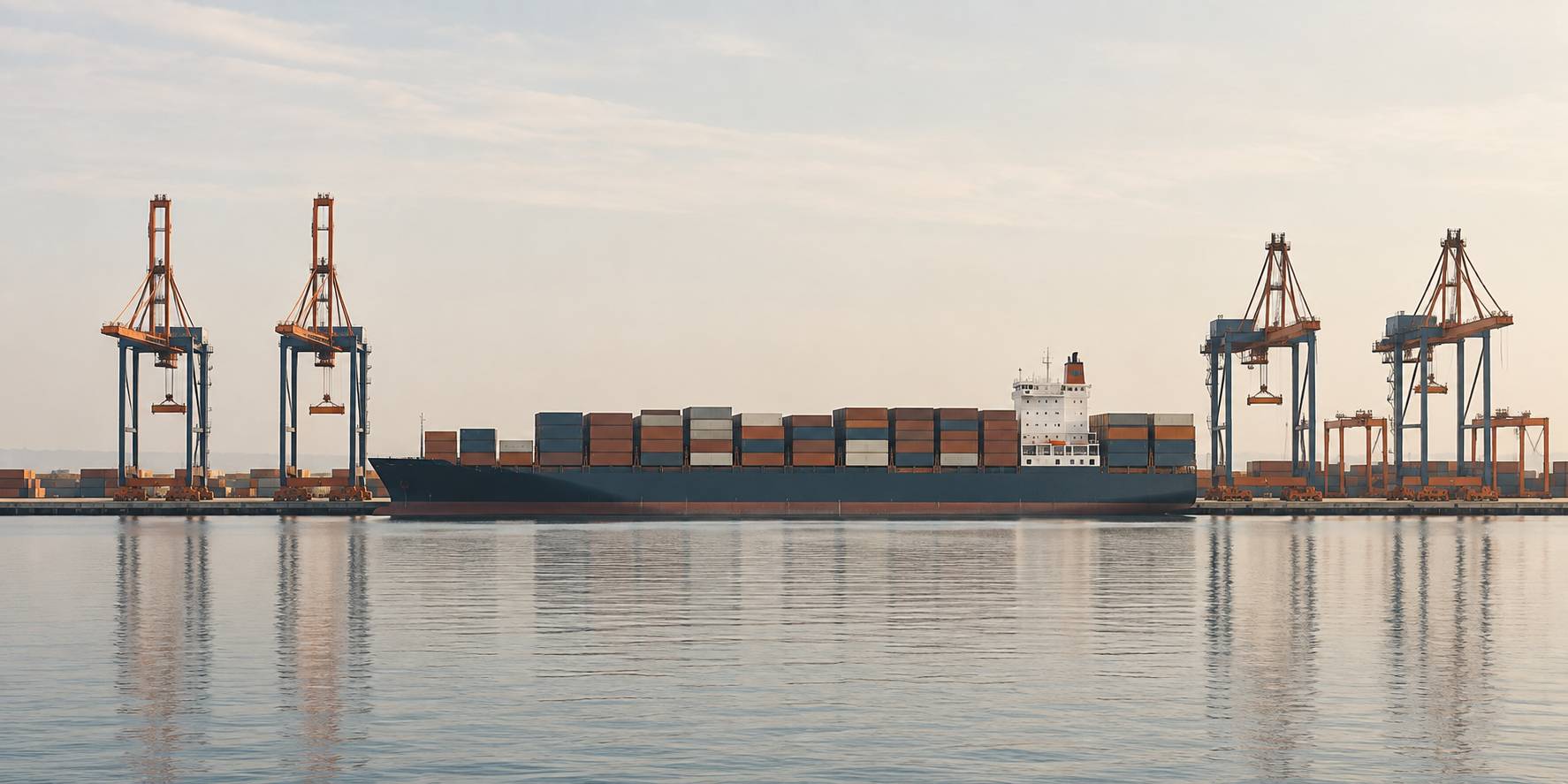 Porte-conteneurs generique a quai compare aux grues portuaires
